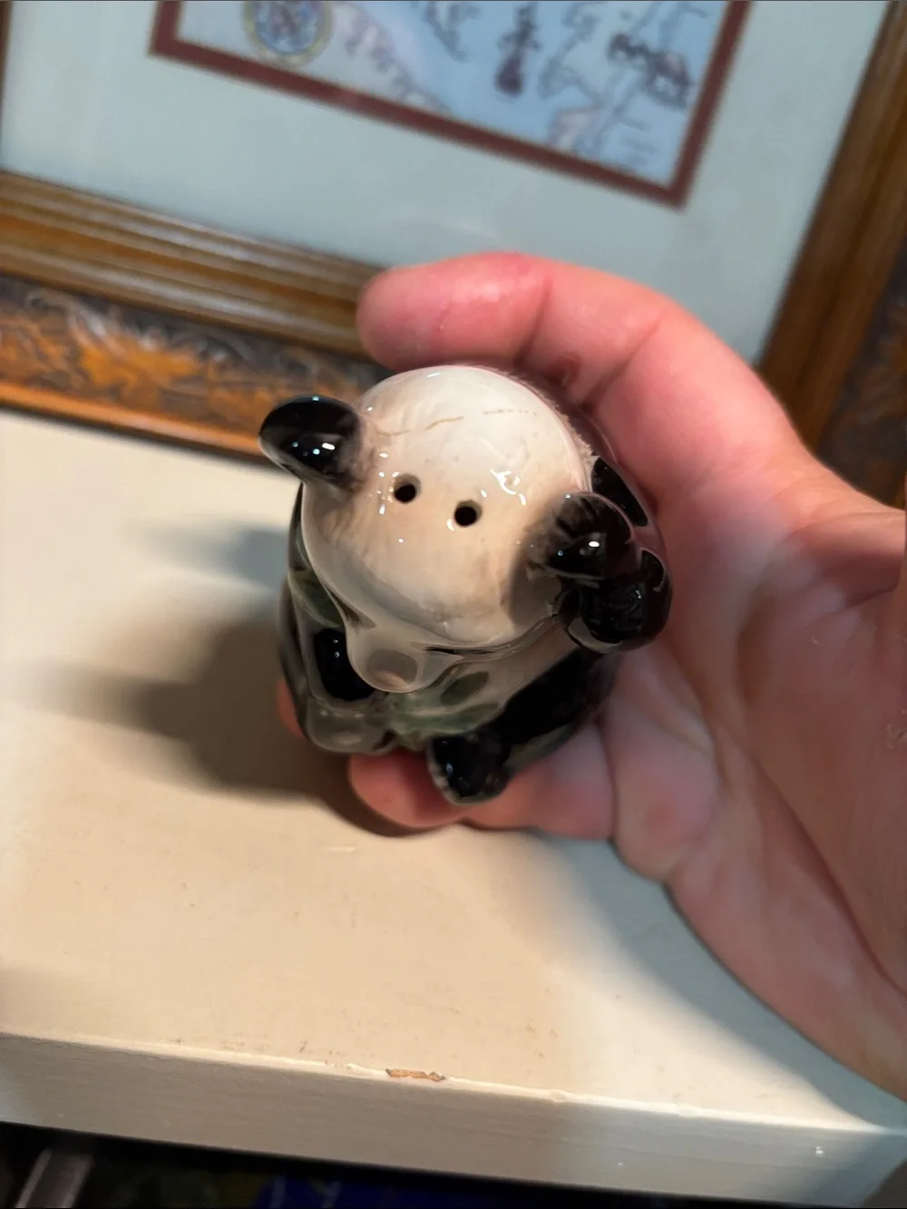 Ceramic Panda Salt Shaker with Green Bamboo